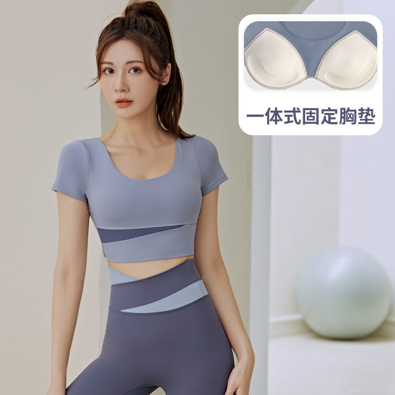 瑜伽服女跑步背心運動專業訓練速干短袖上衣春夏2023新款健身套裝
