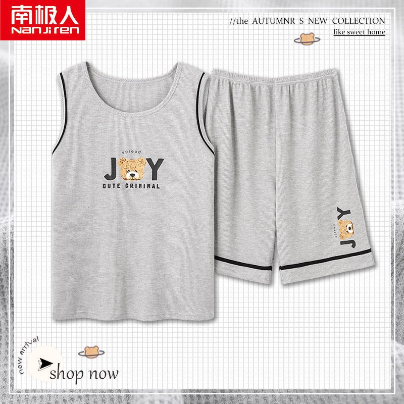 Nanjiren pajamas men's pure cotton summer thin section loose large size vest shorts summer sleeveless home service suit