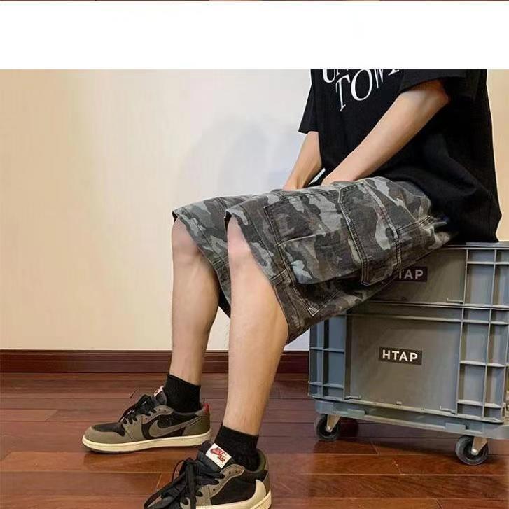 Camouflage shorts men's tide brand summer tooling five-point pants loose straight Hong Kong style ins casual men's pants handsome
