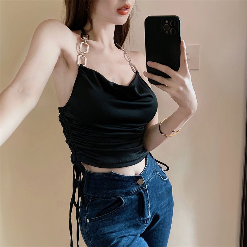 Pure desire style sexy hot girl hanging neck small camisole female summer high waist inside and outside wear short top ins tide