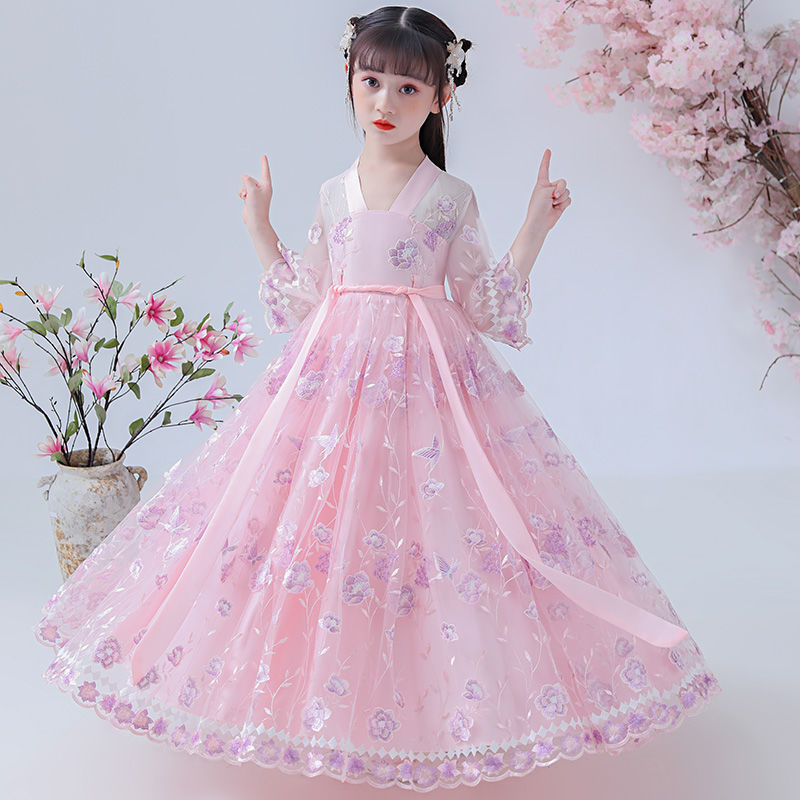 兒童漢服女童夏裝中國風童裝唐裝古風超仙連衣裙夏季女孩古裝裙子