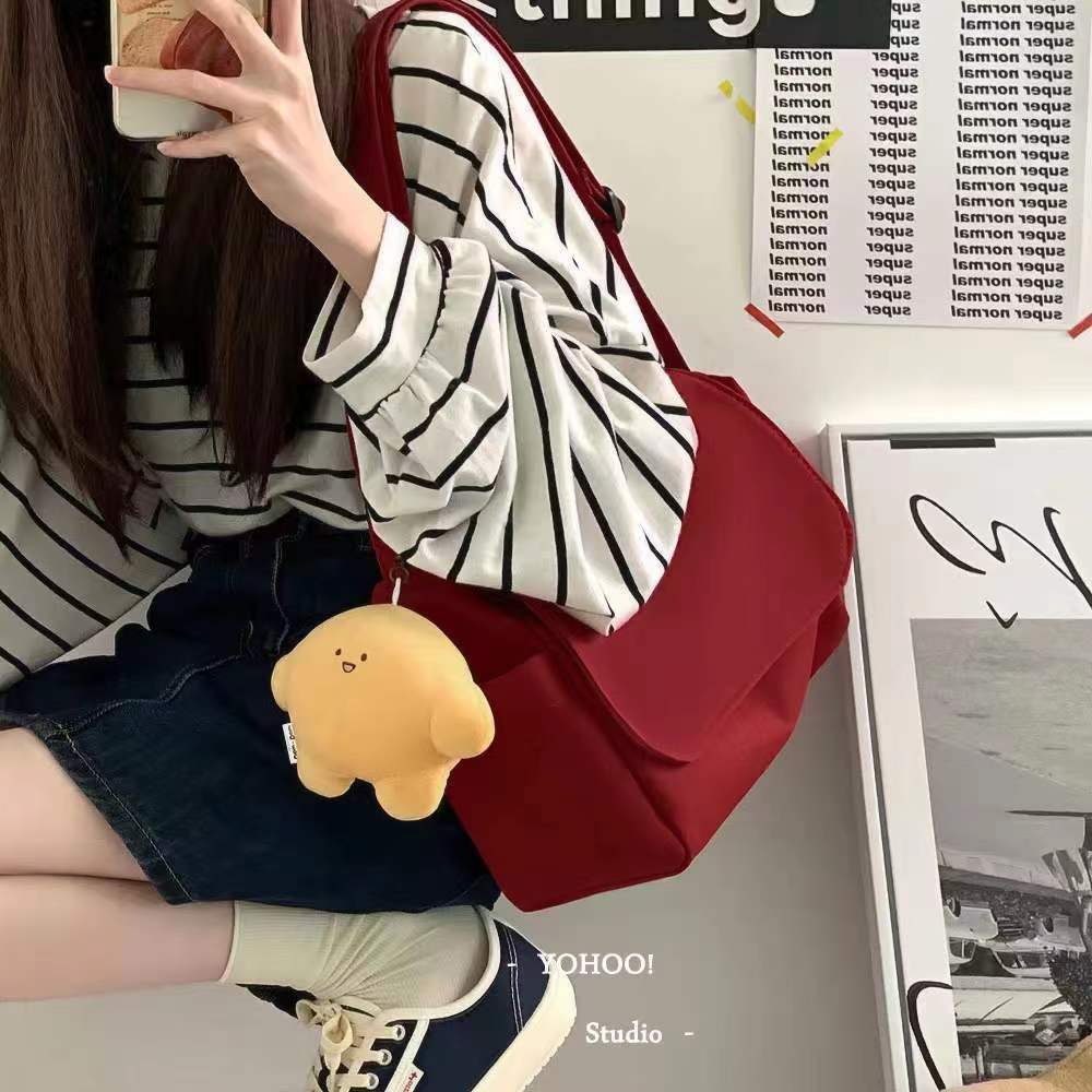 YOHOO!/ins韓風簡約純色百搭日系斜挎包包健身單肩帆布袋書包男女