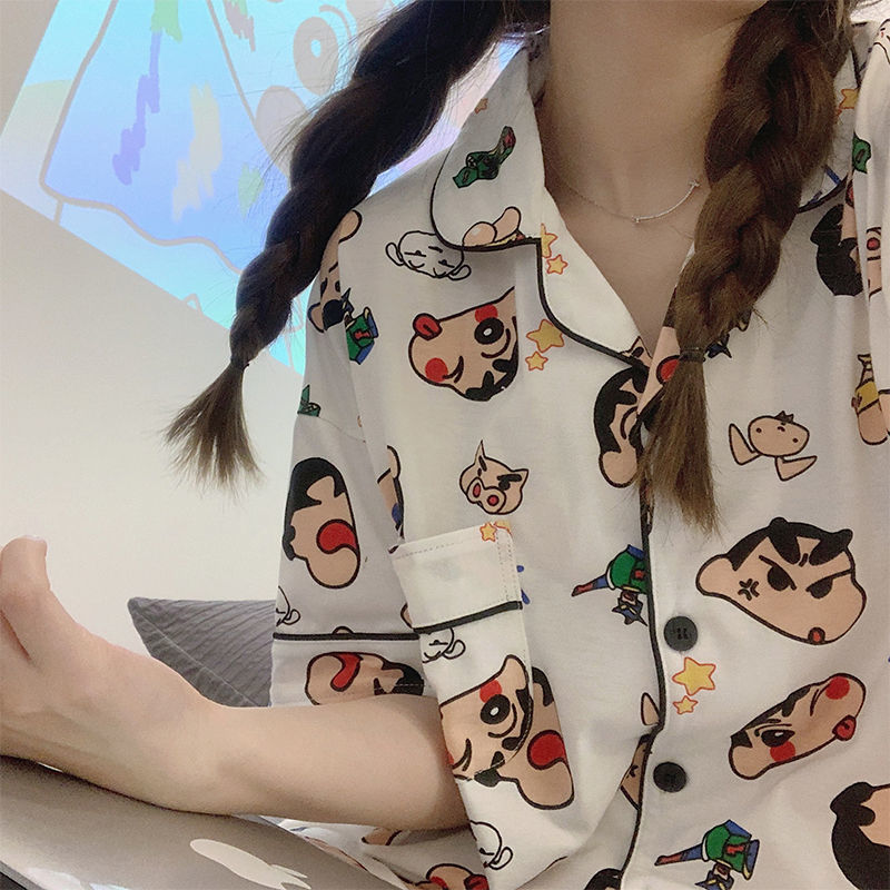 Crayon Shinchan pajamas female summer ins style cartoon cute short-sleeved girl new style can be worn outside home clothes suit