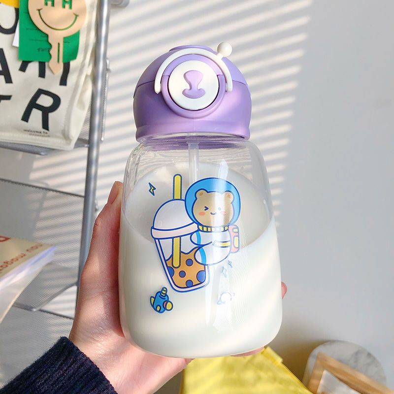 水杯女玻璃杯可爱大人带吸管式便携高颜值儿童牛奶瓶喝水大肚杯子