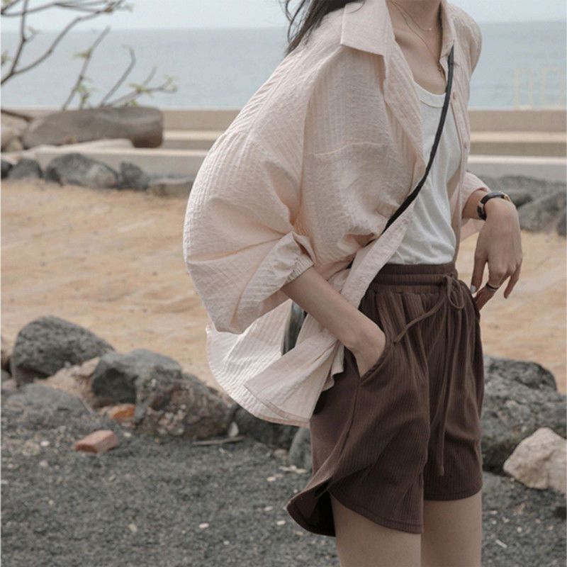 Retro Hong Kong style cotton linen shirt women's spring and summer thin French lazy loose design sense minority top sunscreen coat