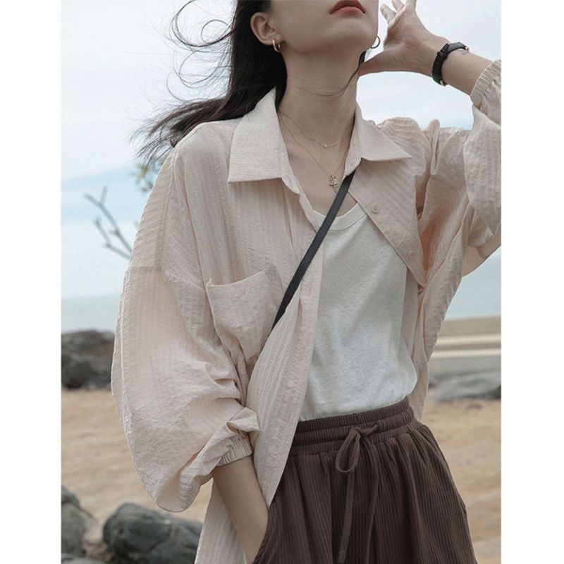 Retro Hong Kong style cotton linen shirt women's spring and summer thin French lazy loose design sense minority top sunscreen coat