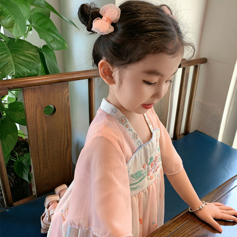 女童漢服夏季神話人物服裝兒童唐裝中國風古裝周歲禮服舞蹈連衣裙