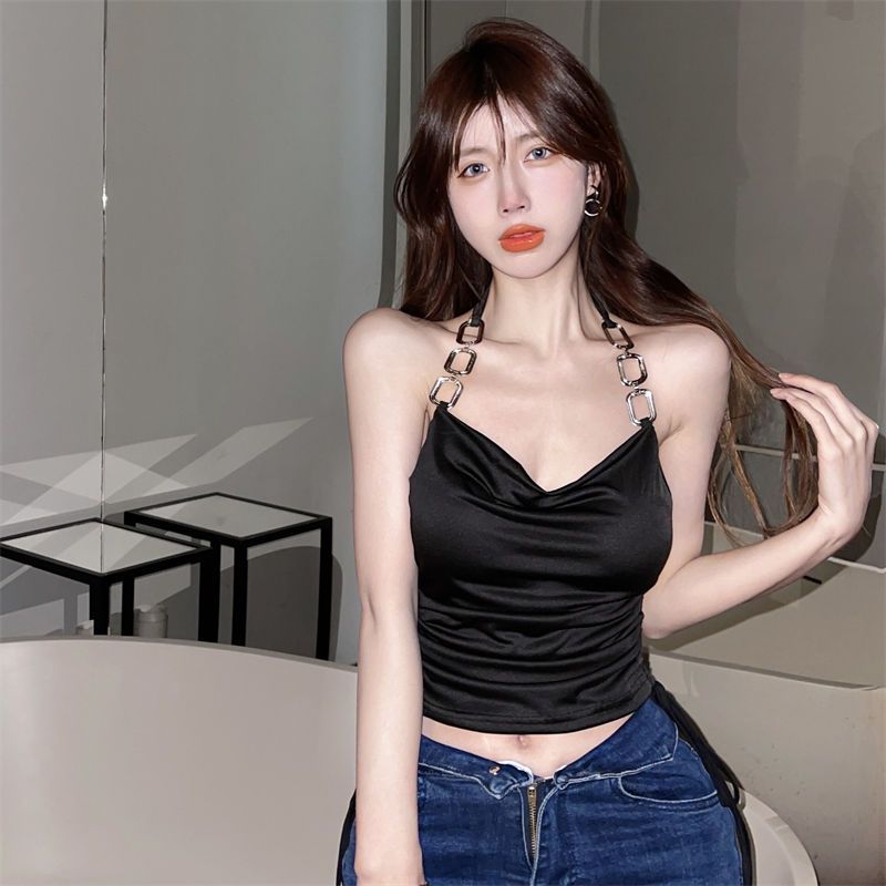Pure desire style sexy hot girl hanging neck small camisole female summer high waist inside and outside wear short top ins tide