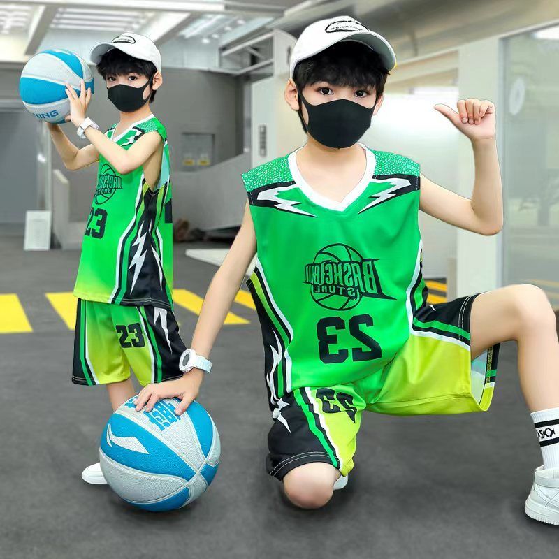 Boys sports suit basketball clothes children's quick-drying clothes in the big boys summer handsome two-piece boys summer jersey
