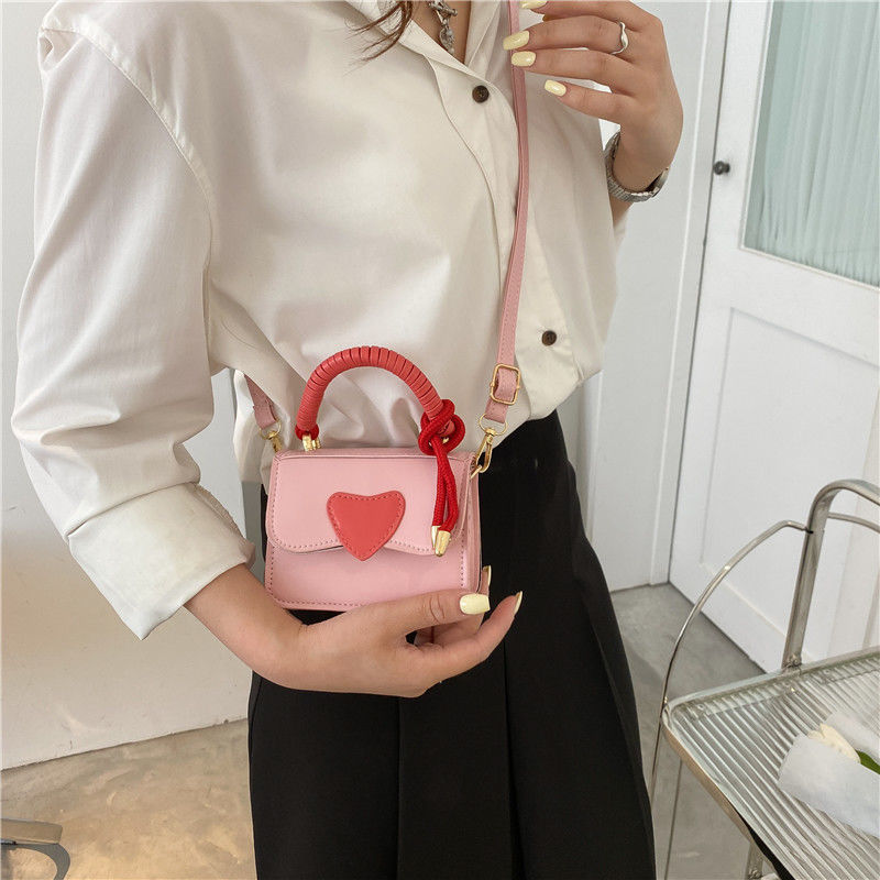 Small bag female  new one-shoulder portable Messenger bag niche design ins pink love mini small square bag