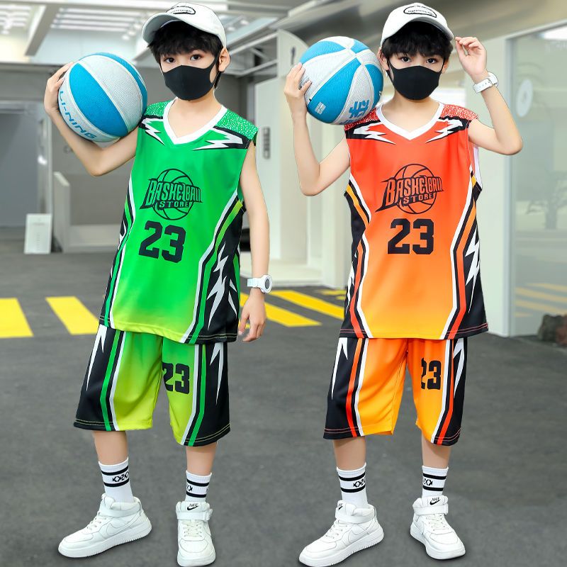 Boys sports suit basketball clothes children's quick-drying clothes in the big boys summer handsome two-piece boys summer jersey