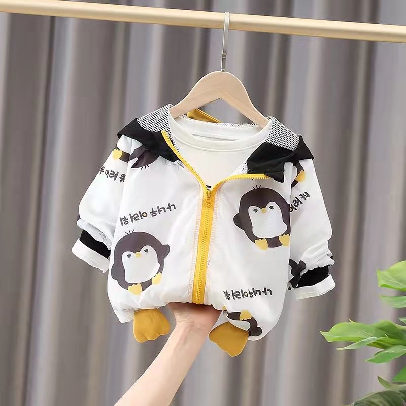 Boys Hooded Jacket Spring Penguin Girls Autumn Tops Western Style Baby Children Autumn Clothes Children's Spring and Autumn Coats