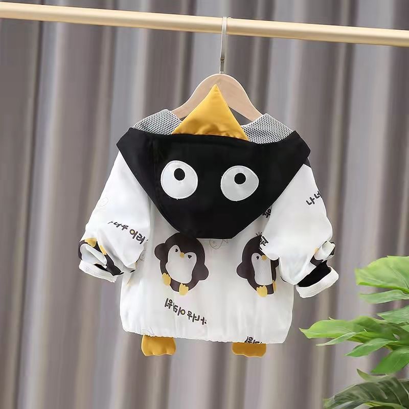 Boys Hooded Jacket Spring Penguin Girls Autumn Tops Western Style Baby Children Autumn Clothes Children's Spring and Autumn Coats