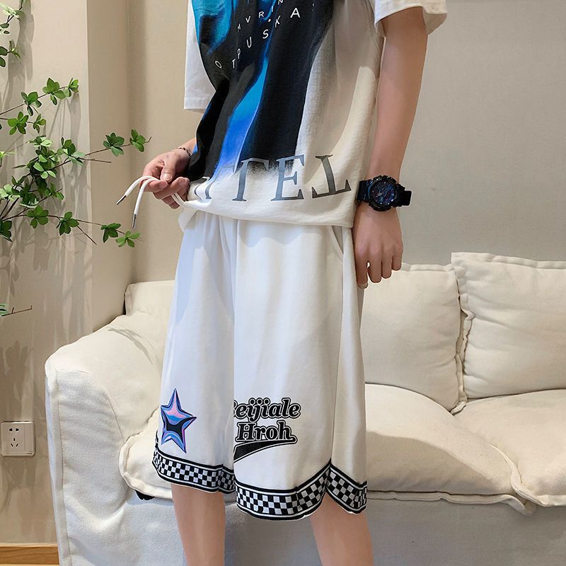 夏季薄款美式短裤男hiphop印花情侣休闲篮球裤跑步嘻哈运动五分裤