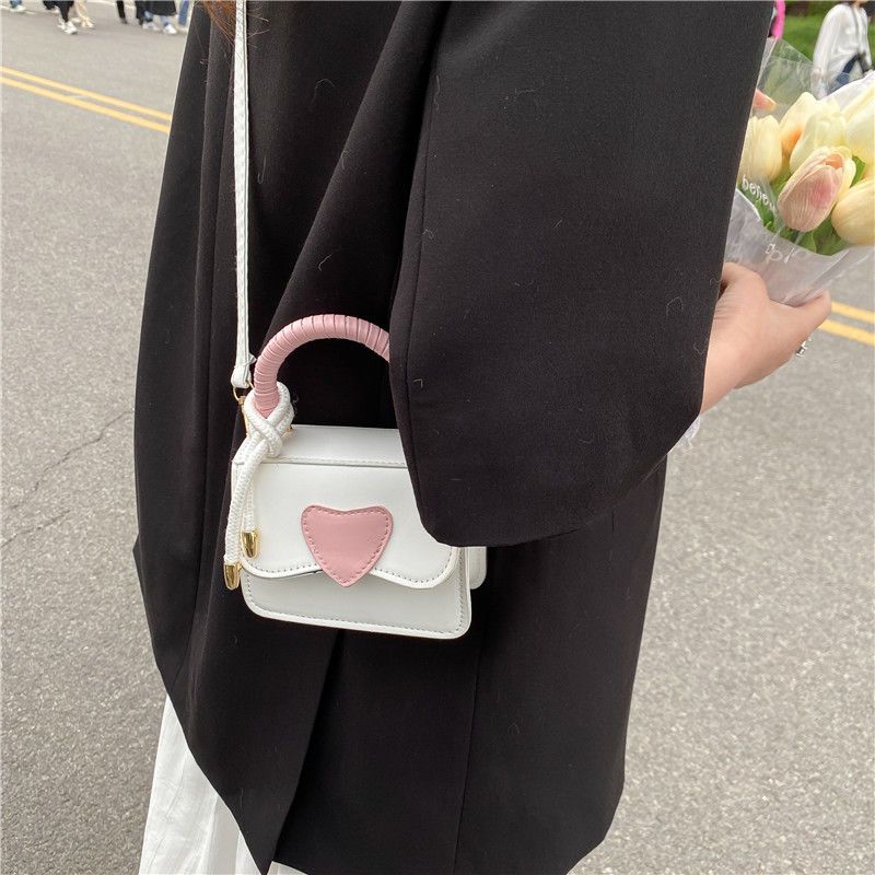 Small bag female  new one-shoulder portable Messenger bag niche design ins pink love mini small square bag