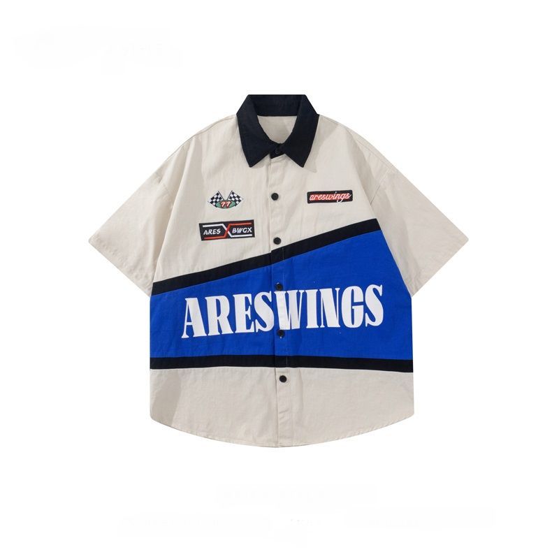 American trendy brand hip-hop printed shirt loose short-sleeved Japanese retro motorcycle suit half-sleeved neutral wind shirt jacket