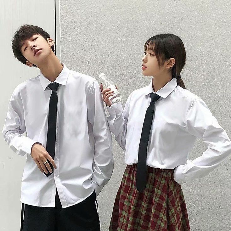 Ins Hong Kong style white shirt male student Korean version trendy long-sleeved loose couple outfit large size shirt college style female