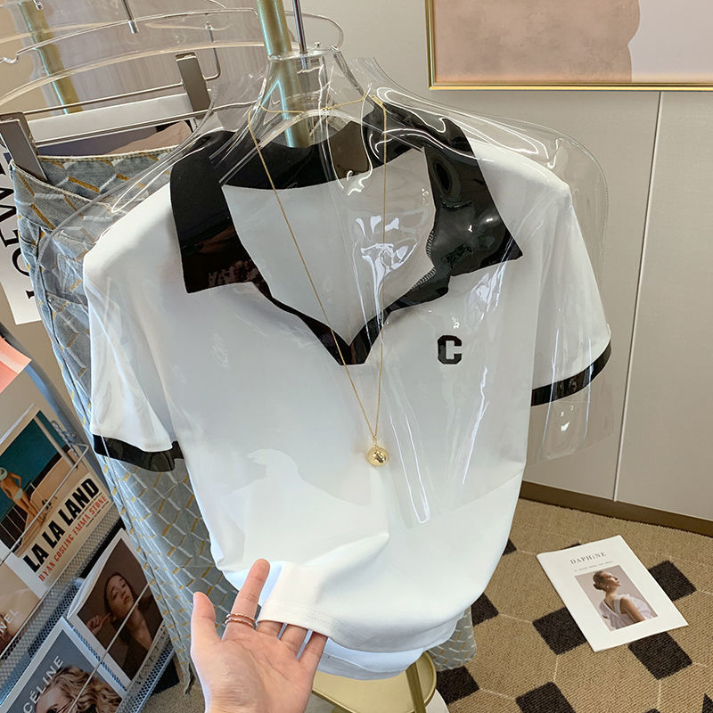 High-end top 2022 new polo collar short-sleeved T-shirt female C letter slim fit and thin short foreign style top tide