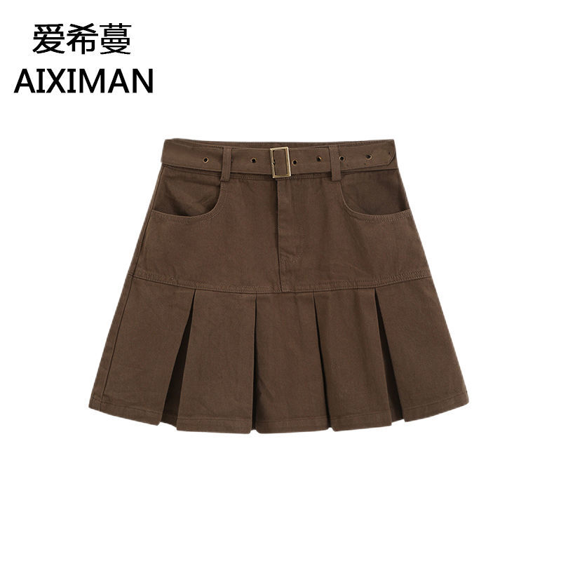 Ins Korean version of denim pleated skirt female 2023 summer new hot girl high waist slim a-line skirt tide