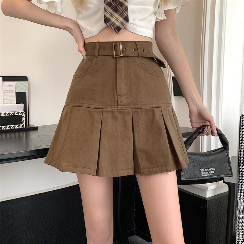 Ins Korean version of denim pleated skirt female 2023 summer new hot girl high waist slim a-line skirt tide