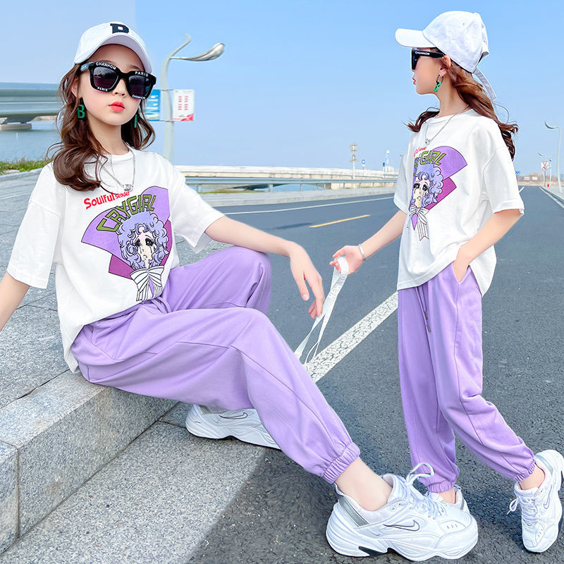 女童夏季套裝薄款時髦網紅洋氣短袖中大童夏裝運動兒童衣服兩件套