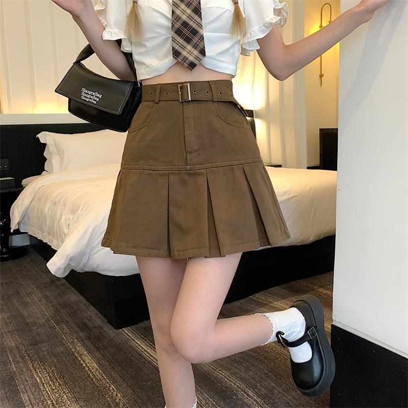 Ins Korean version of denim pleated skirt female 2023 summer new hot girl high waist slim a-line skirt tide