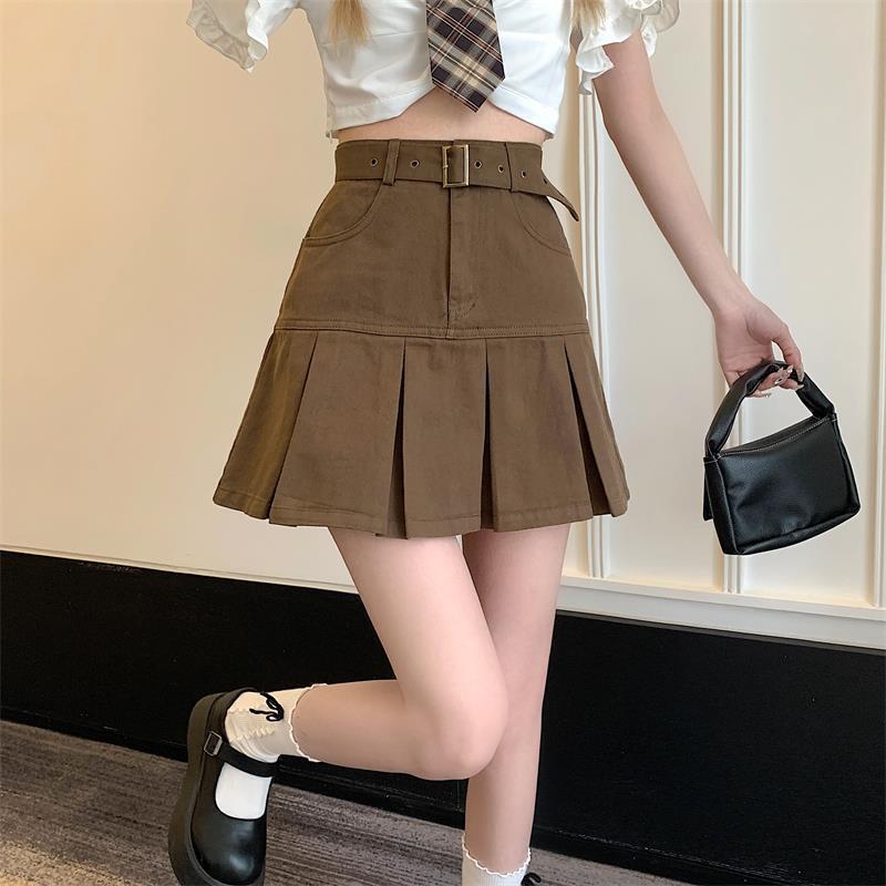 Ins Korean version of denim pleated skirt female 2023 summer new hot girl high waist slim a-line skirt tide