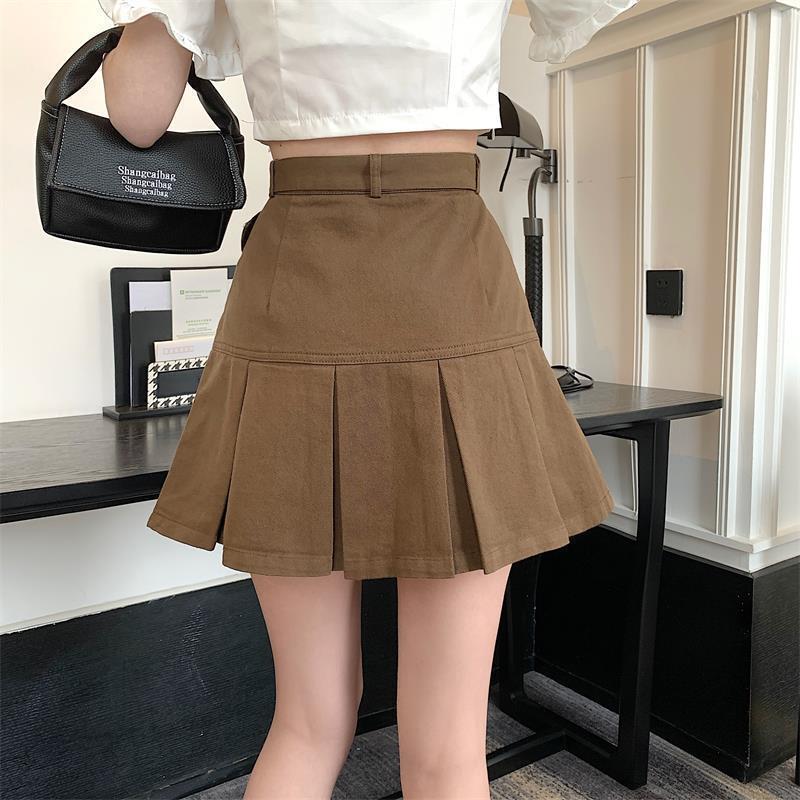 Ins Korean version of denim pleated skirt female 2023 summer new hot girl high waist slim a-line skirt tide