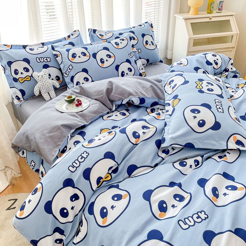 Cute cartoon Feng Shui cotton washing four piece set student dormitory single double quilt cover bed sheet bedding three piece set