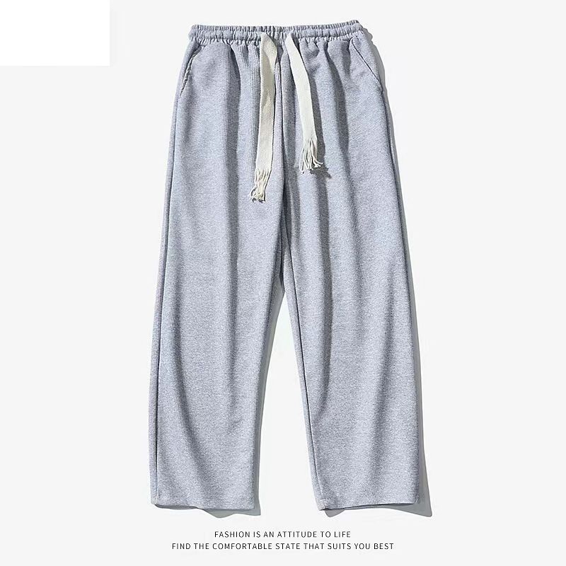 Retro simple waffle pants men's trendy loose drape casual long pants hip-hop all-match straight sports pants