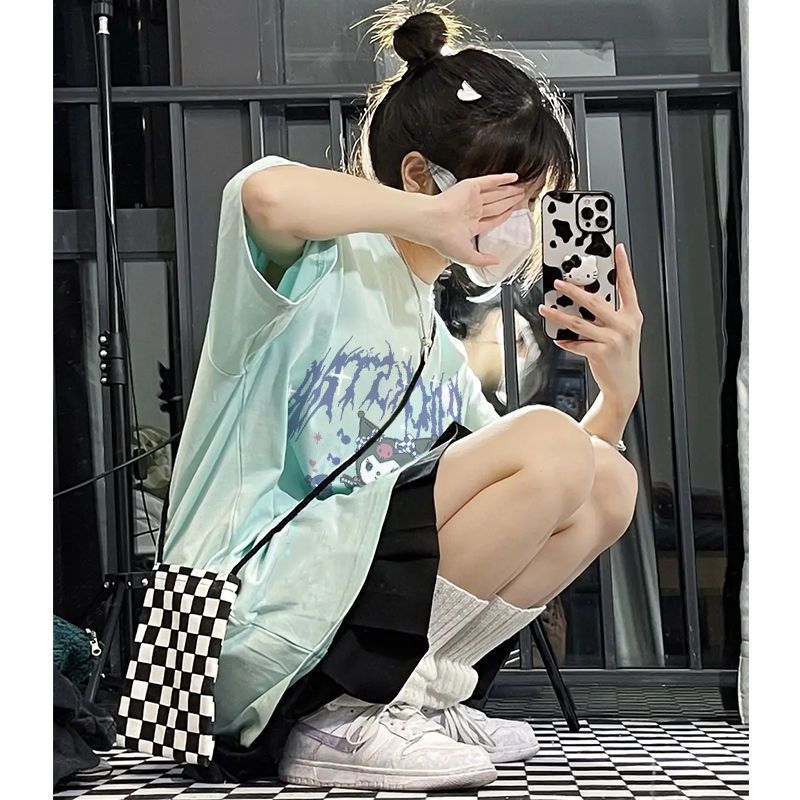 New summer  short-sleeved t-shirt female ins style Japanese cartoon Kulomi print loose half-sleeved top student tide