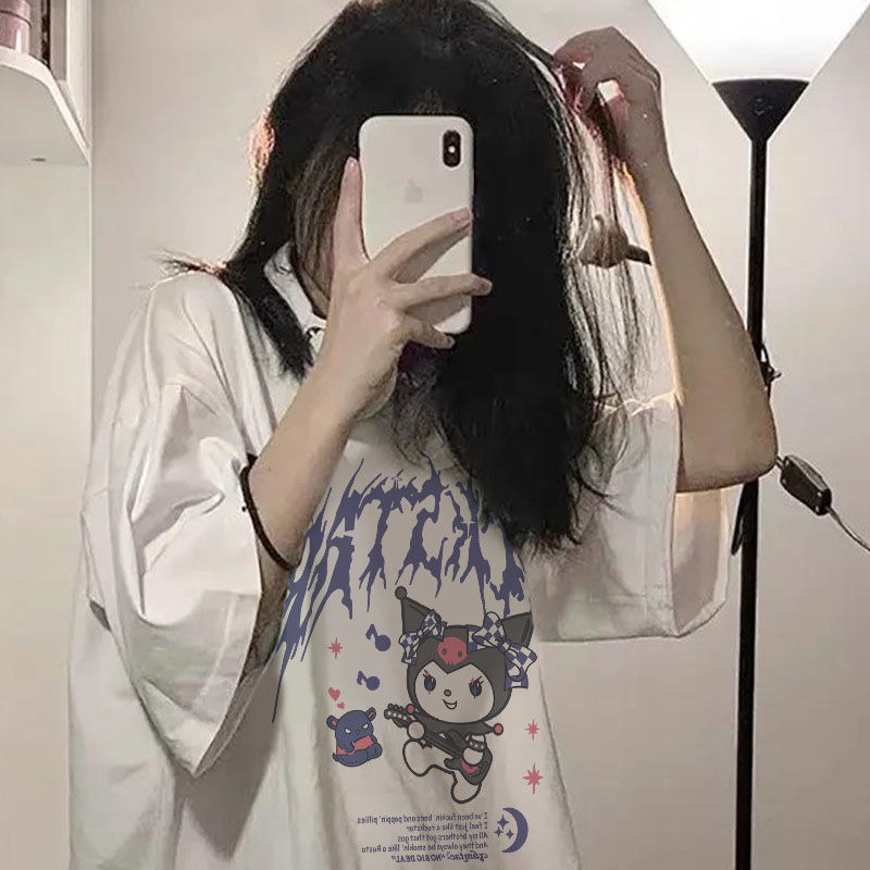 New summer  short-sleeved t-shirt female ins style Japanese cartoon Kulomi print loose half-sleeved top student tide