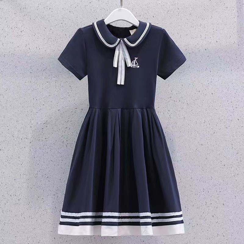 爆款女童學院風連衣裙夏季新款洋氣小女孩短袖公主裙兒童夏天裙子
