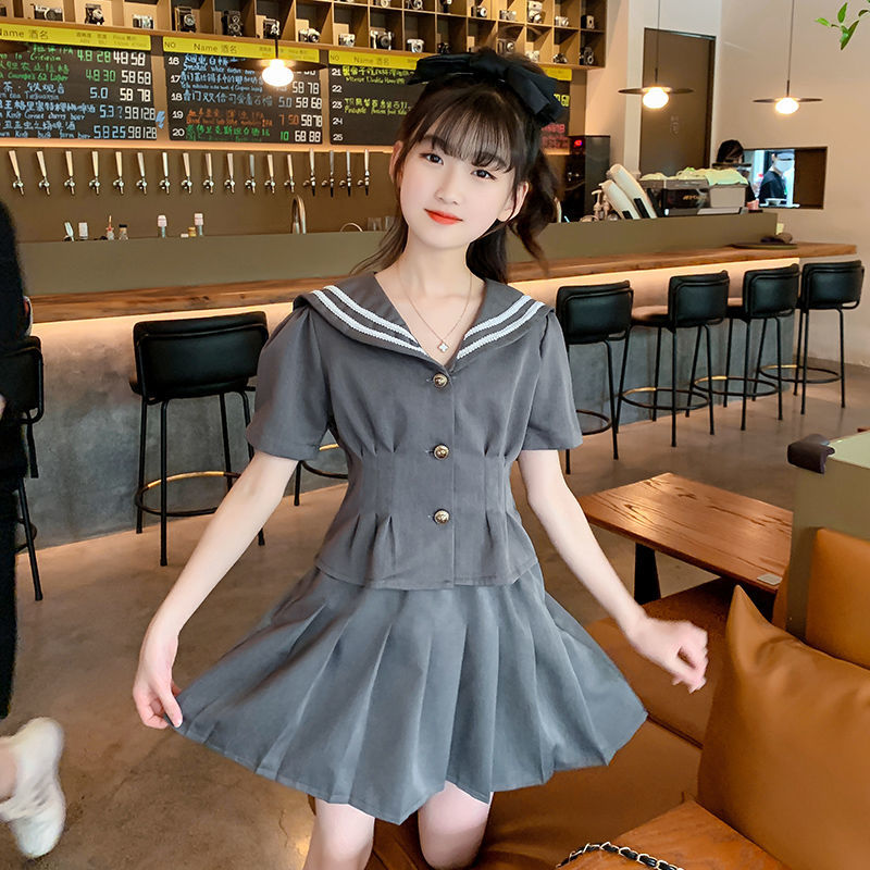 網紅女童連衣裙洋氣時髦2023夏季新款兒童裝學院風裙子女孩百褶裙