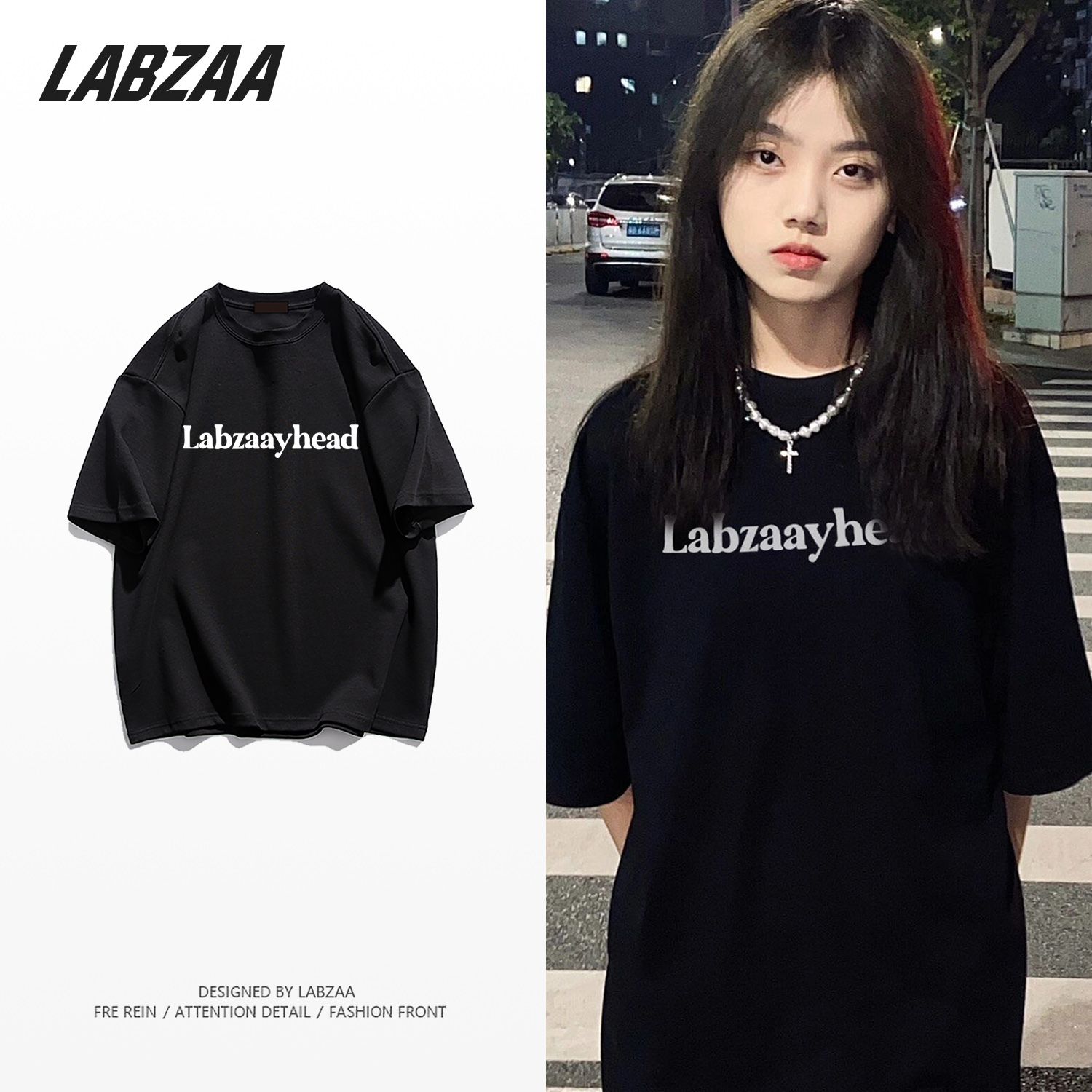 LABZAA cotton letter simple couple summer ins tide brand street short-sleeved T-shirt female loose all-match clothes