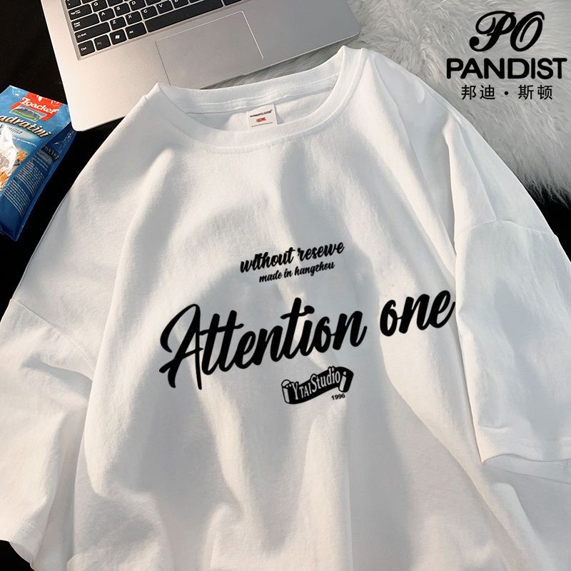 PANDIST Male and female couple hip-hop trendy pure cotton casual and versatile couple loose bottoming 5-minute short-sleeved T-shirt
