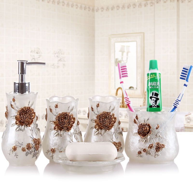 欧式卫浴五件套浴室套装创意卫生间洗漱用品美式简约抖音牙刷架