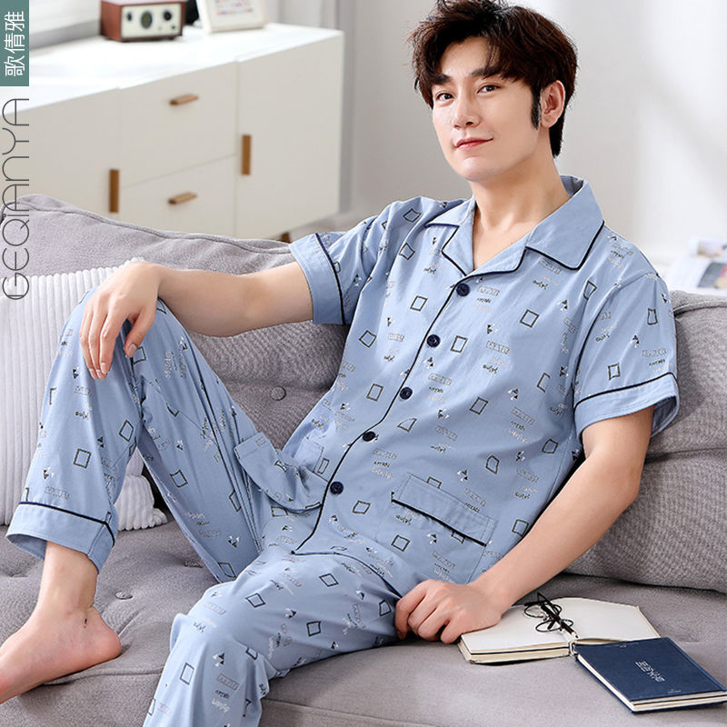 Song Qianya men's home clothes summer thin section short-sleeved trousers pure cotton loose men's pajamas men's spring and summer suit