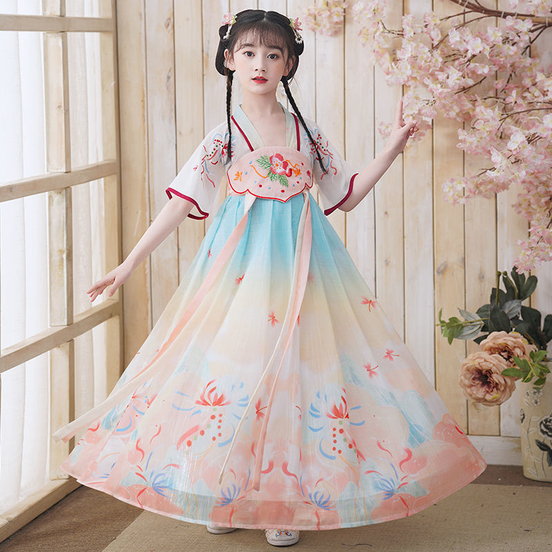 女童漢服夏裝2023新款古裝超仙中國風唐裝六一兒童古風夏季連衣裙
