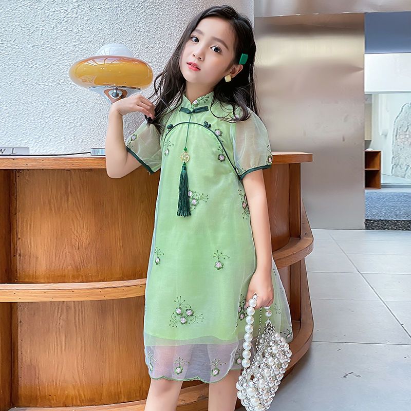 旗袍儿童女夏季改良襦裙短袖薄款新款中国风超仙儿童女宝网纱裙子