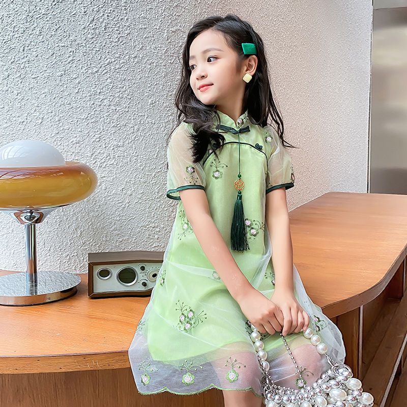 旗袍儿童女夏季改良襦裙短袖薄款新款中国风超仙儿童女宝网纱裙子