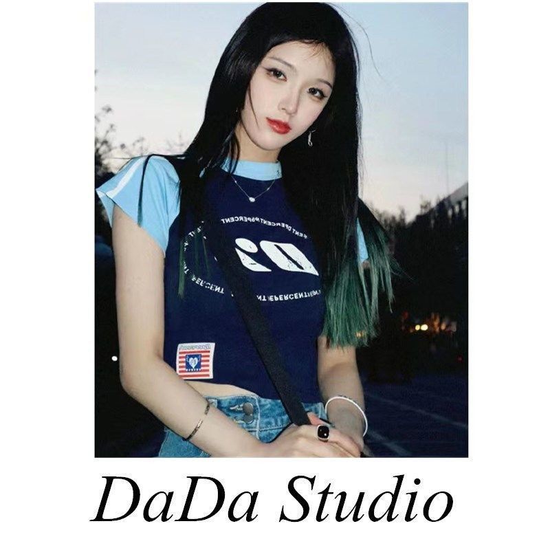 美式復古辣妹短袖t恤女夏季設計感小眾修身顯瘦露臍短款上衣ins潮