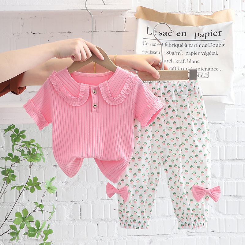 女童夏裝2023新款洋氣1嬰兒夏季3歲女寶寶4小童時髦兒童衣服套裝5