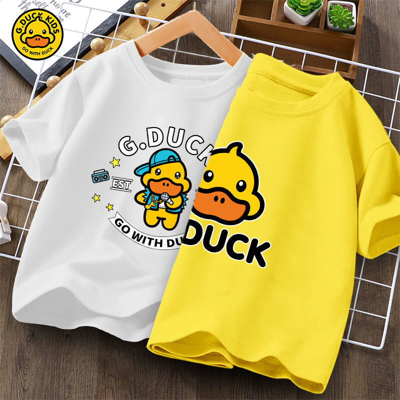 Little yellow duck girl cotton short-sleeved t-shirt 2022 summer new trendy cute printed fashion top western style summer dress