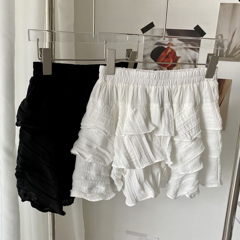 White A-line Half-length Skirt for Women  Spring/Summer New Small Market Pure and Versatile Short Skirt High Waist Slim Cake Skirt