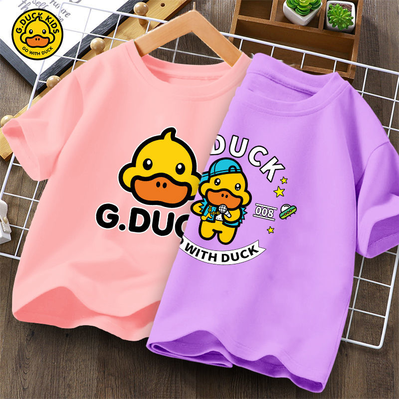 Little yellow duck girl cotton short-sleeved t-shirt 2022 summer new trendy cute printed fashion top western style summer dress