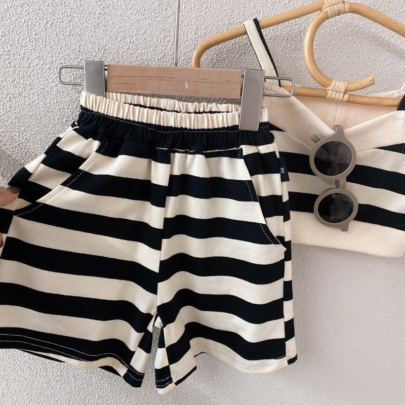 Girls' new summer striped tank top and Shorts Set Baby foreign fashion trend small fragrance two piece set