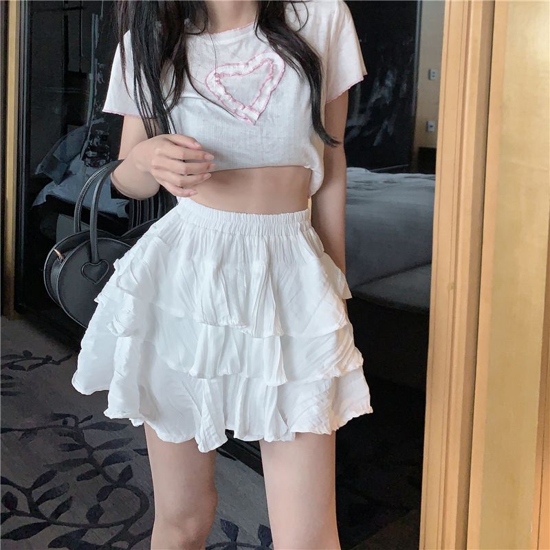 White A-line Half-length Skirt for Women  Spring/Summer New Small Market Pure and Versatile Short Skirt High Waist Slim Cake Skirt