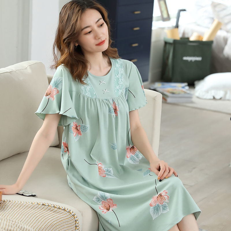 2022 new nightdress women's summer modal cotton cotton short-sleeved mid-length summer silk pajamas dress
