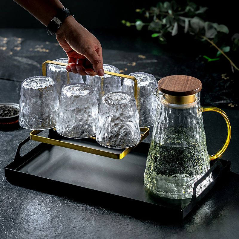 冰川纹冷水壶玻璃凉水壶耐高温家用大容量装凉白开壶水杯茶壶套装